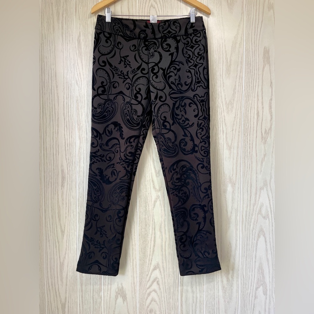 Krazy Larry Pull-On Ankle Pants - Black Flocked Size 8 NWOT - Picture 3 of 5